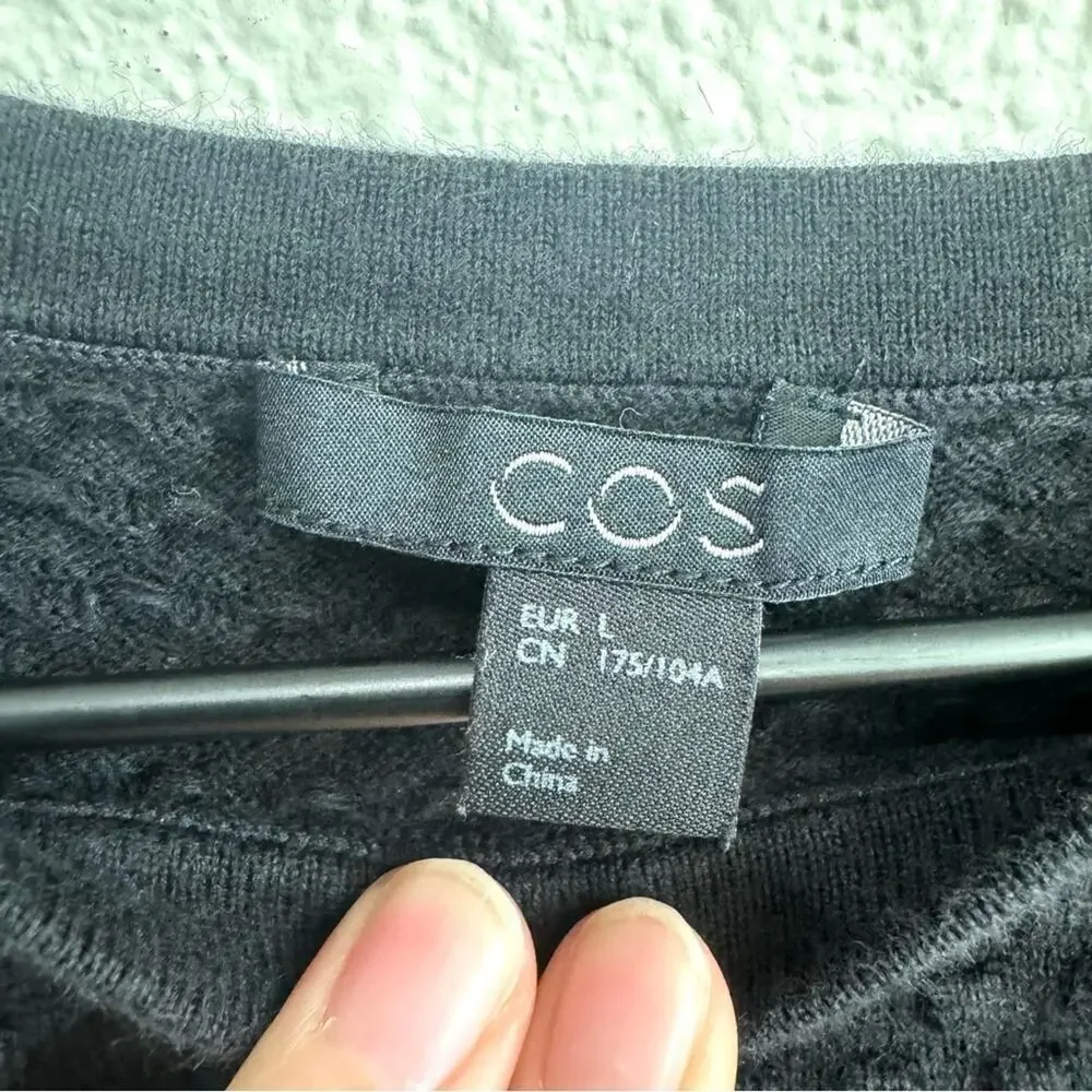 Cos Women's Large Pullover Sweater Textured Black Casual Cotton Comfy‎ Minimal
